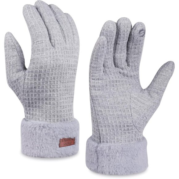 Women's Grey Winter Warm Touchscreen Windproof Girls Winter Using Gifts Gloves - Picture 1 of 7